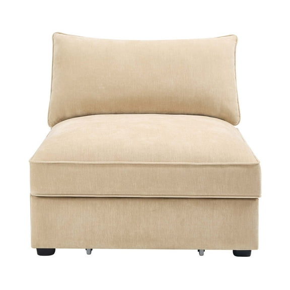 JERFIT Armless Sofa with Storage, Velvet Chenille Fabric, Crescent Shape Design, Modern Space-Saving Living Room Couch, Wheat