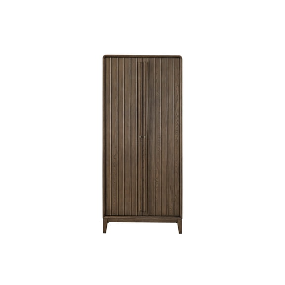 JERFIT Armoire with Hanging Rod, 2 Cedar Drawers & Shelves, Solid Wood MDF Wardrobe Closet, Brown Finish
