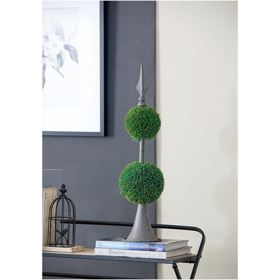 JERFIT Artificial Boxwood Topiary Ball Tree 26.5" Tall, Dual Spheres on Metal Stand, Indoor Outdoor Fake Plant Decor for Home Office Garden Wedding Green