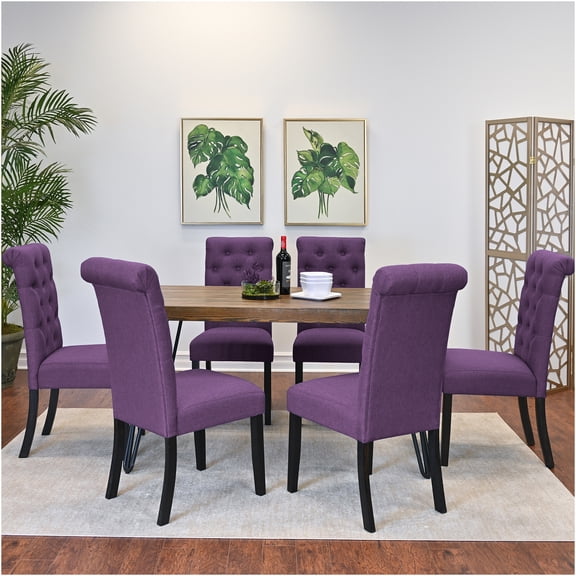 JERFIT Ashford 7-Piece Dining Table Set with 6 Upholstered Chairs, Modern Hairpin Leg Design, Brown