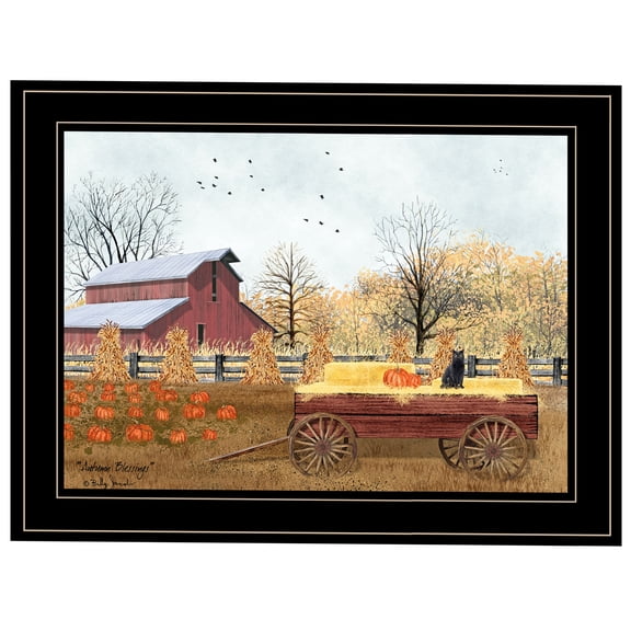 JERFIT "Autumn Blessings" Framed Print Artwork, Multicolor Fall Landscape Wall Decor, Ready to Hang Modern Canvas Paper Poster for Living Room, Bedroom, Office