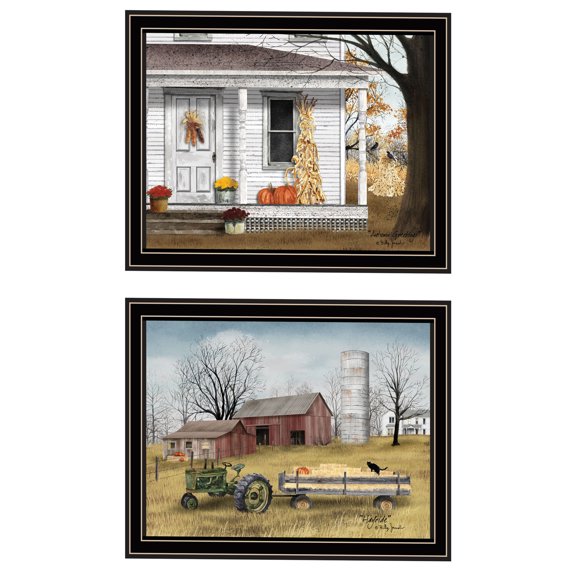 JERFIT Autumn Greetings Framed Wall Art Set, 2-Piece Fall Themed Print on Wood for Living Room, Bedroom, Home Decor