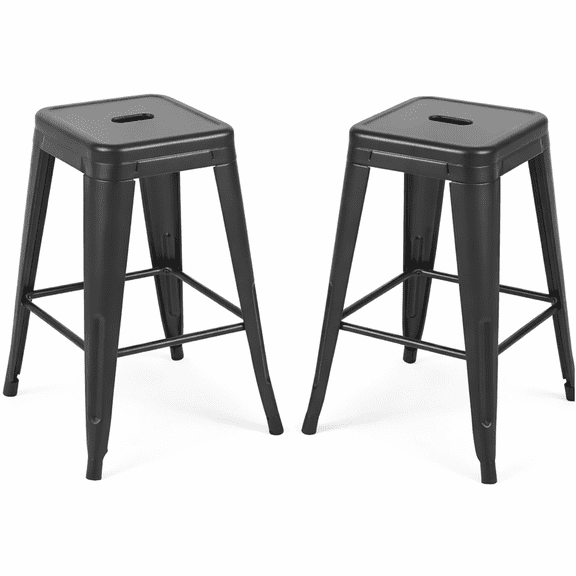 JERFIT Backless Metal Bar Stools Set of 2, Counter Height Stools with Tool-Free Assembly, Durable Iron Frame for Kitchen Island, Home Bar, Dining Room & Cafe in Matte Black