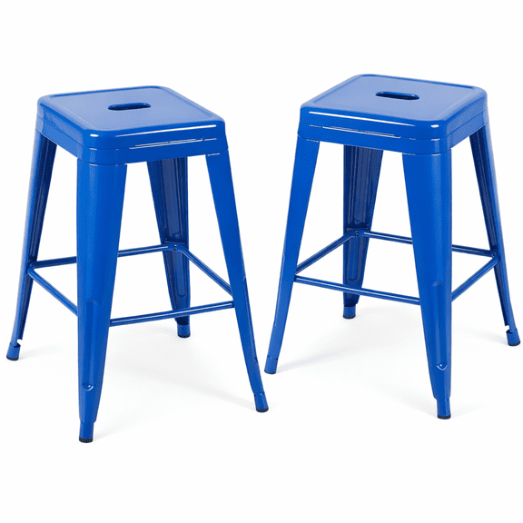 JERFIT Backless Metal Bar Stools Set of 2, Counter Height, Rust-Resistant & Easy Assembly, Space-Saving for Kitchen, Bar, Cafe, Dining Area in Blue