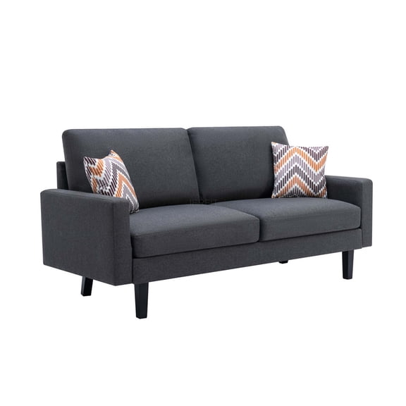 JERFIT Bahamas 3-Seater Sofa Couch with Pillows, Modern Linen Fabric Upholstered Loveseat for Living Room, Dark Gray