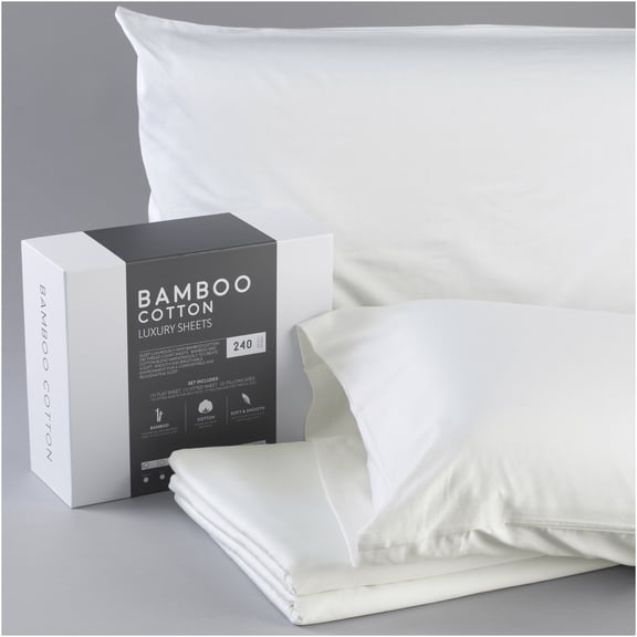 JERFIT Bamboo Cotton Blend Sheets Set Full Size, Ivory - 4 Piece Bedding Set with Soft, Breathable & Moisture Wicking Fabric, 240 Thread Count for Hotel Luxury