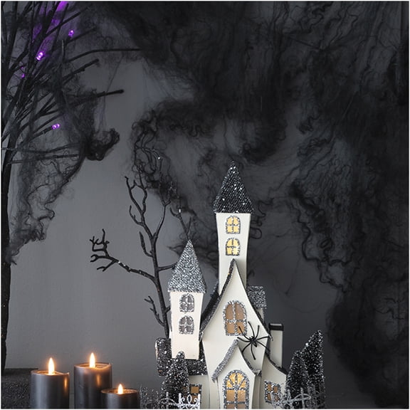 JERFIT Battery Powered Lighted Haunted House Decor - Indoor Halloween Tabletop Decoration with Warm Glow for Shelf, Centerpiece, Office, or Entryway