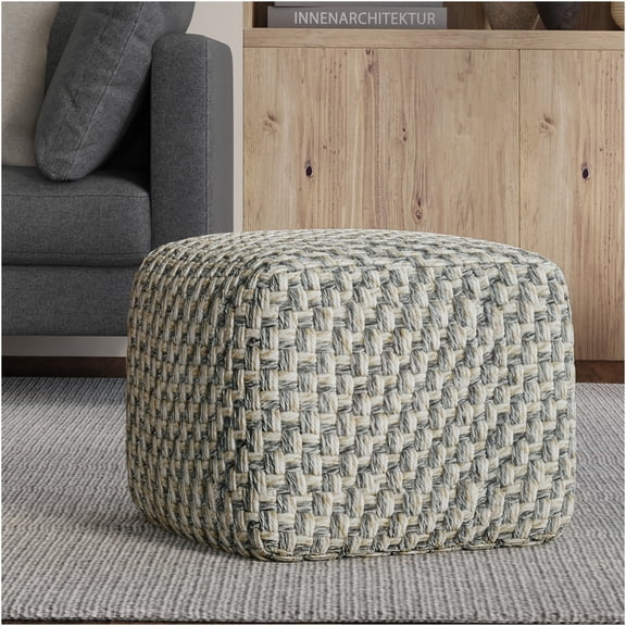JERFIT Beatrix Square Pouf Ottoman, Handwoven Multicolor Boho Footrest Stool for Indoor Outdoor, Small Accent Seat with EPS Bead Filling, Styrofoam-Free Packaging