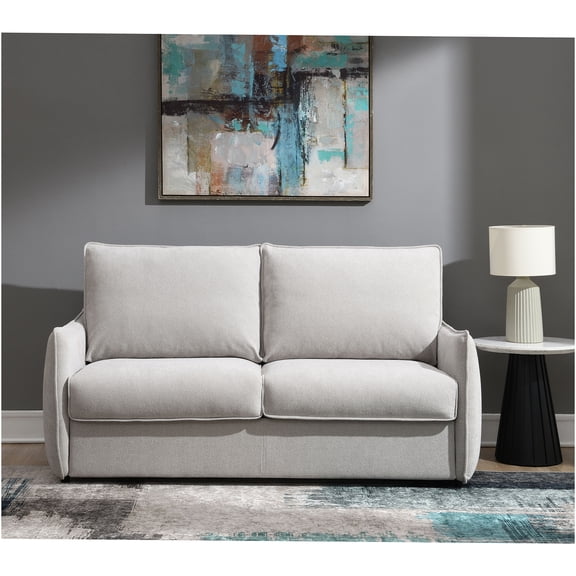 JERFIT Beige 2-Seater Chenille Fabric Sofa Bed with Memory Foam Sleeper, 74" Convertible Couch with Metal Legs