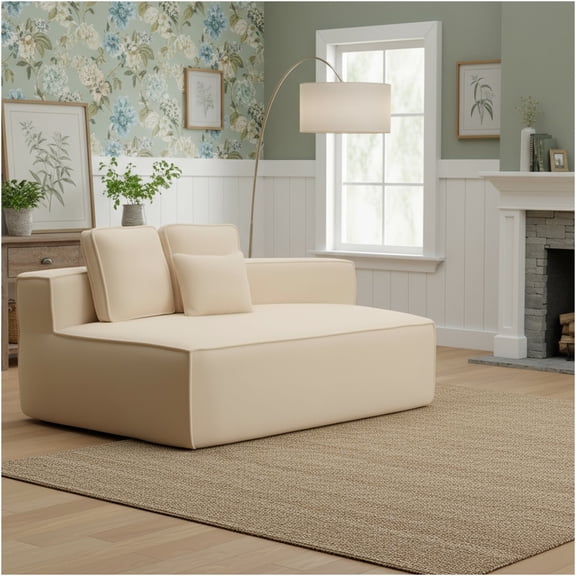 JERFIT Beige Teddy Fleece Floor Sofa Chair, Compressed Modular Lounge Chair with 3 Back Cushions, Soft Foam Support for Living Room, Dorm, Apartment