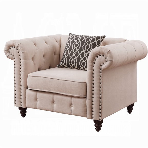 JERFIT Beige Upholstered Accent Chair with Button Tufted Back and Pillow for Living Room, Bedroom