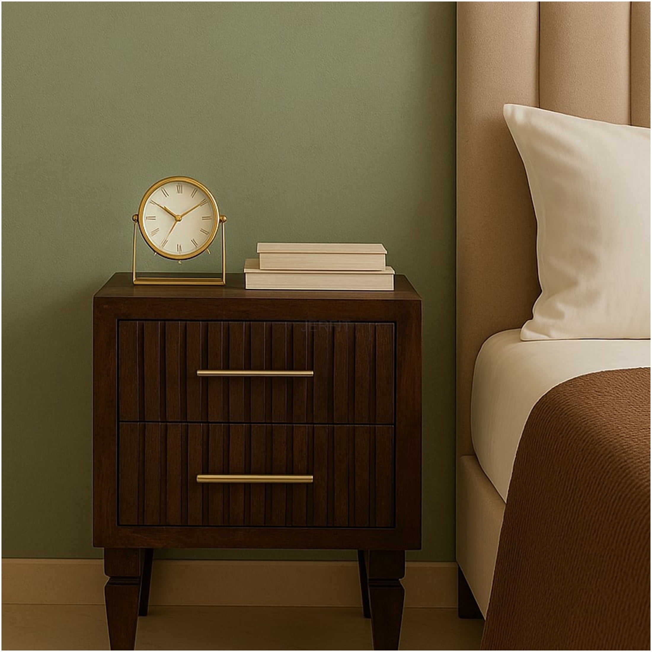 JERFIT Belmont Solid Wood Nightstand with 2 Drawers, Bedside Table with ...