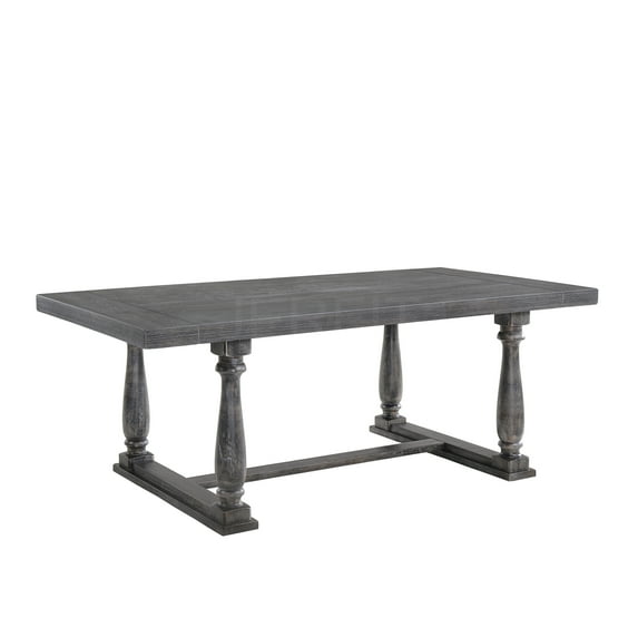 JERFIT Bernard Weathered Gray Oak Trestle Dining Table for Kitchen, Solid Wood Base, Rectangular Table