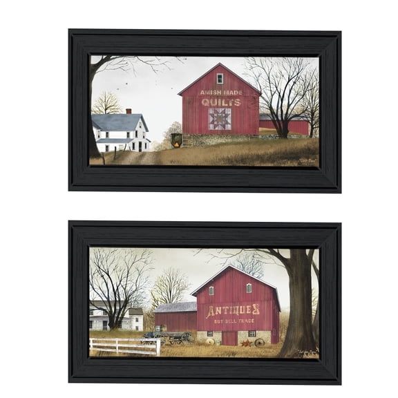 JERFIT Billy Jacobs Antique Barn Wall Art Set, 2-Piece Framed Canvas Print, Multicolor Farmhouse Decor, Ready to Hang
