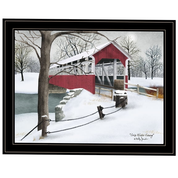 JERFIT Billy Jacobs "Crisp Winter Evening" Framed Print Wall Art, Multicolor Canvas Picture in Black Frame, Ready to Hang Modern Decor for Living Room, Bedroom, Office