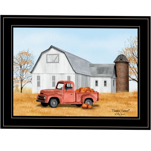 JERFIT Billy Jacobs "Pumpkin Harvest" Framed Wall Art Print, Multicolor Fall Decor, Ready to Hang, Paper in Black Frame