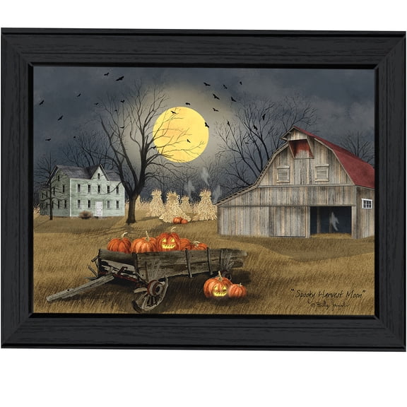 JERFIT Billy Jacobs Spooky Harvest Moon Framed Wall Art Print, Multicolor Modern Canvas Paper Poster for Living Room Bedroom Decor, Ready to Hang