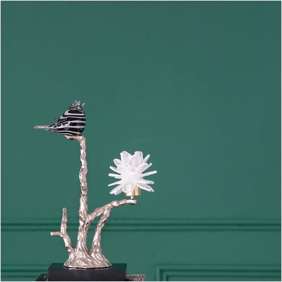 JERFIT Bird Figurine Candle Holder, Nature-Inspired Decor with Marble Base & Aluminum Branch for Home, Table Centerpiece