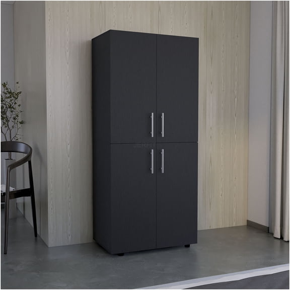 JERFIT Black Armoire Wardrobe with Double Doors, 6 Shelves & 2 Hanging Rods for Bedroom Storage Closet