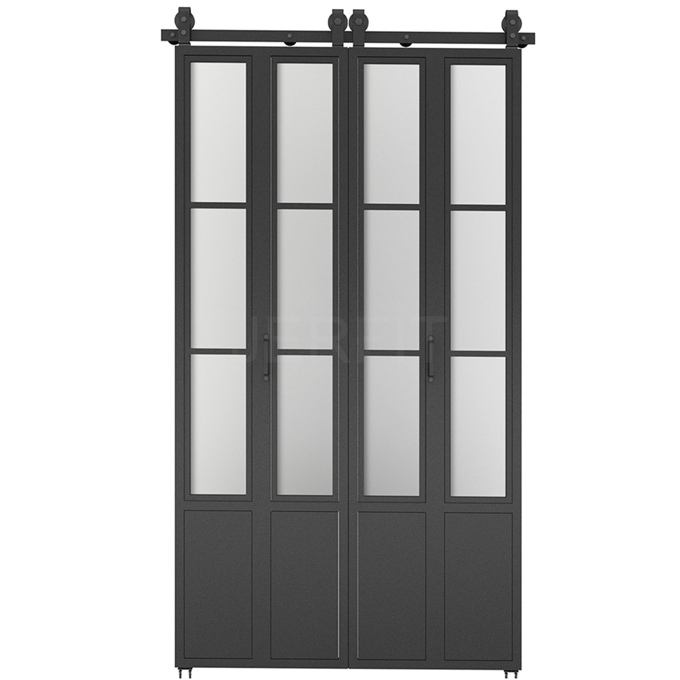 Glass Entry Lock Set JERFIT Black Bi-Fold Interior Door Set with Frosted Glass, Full ...