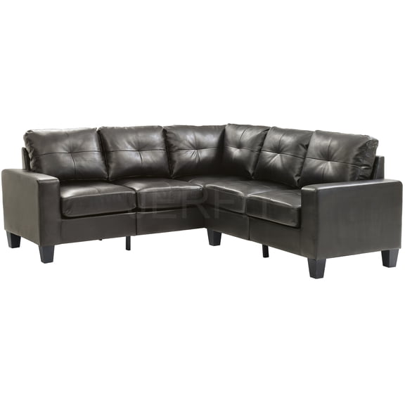 JERFIT Black Faux Leather 4-Seat Sectional Sofa Couch with Pocketed Coil Cushions for Apartment, Dorm, Small Living Room