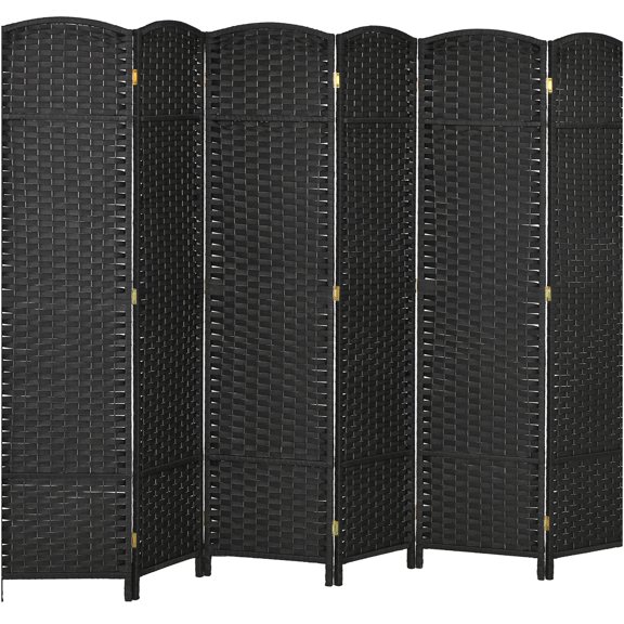 JERFIT Black Freestanding 6-Panel Polypropylene Privacy Partition 5.6 Ft Tall Folding Screen For Flexible Indoor Space Division