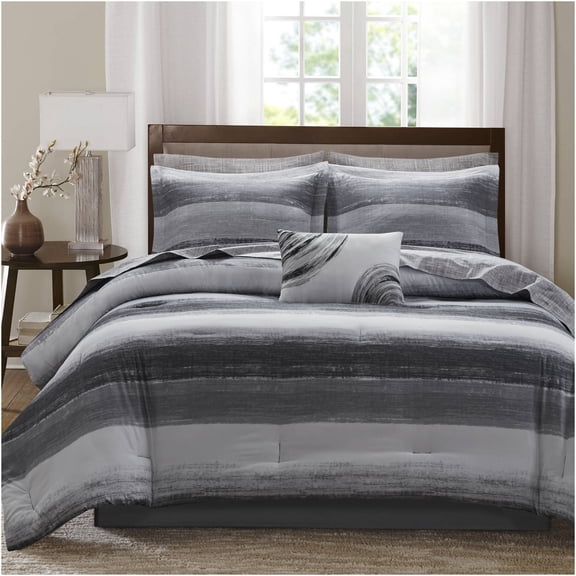 JERFIT Black Full Size 9-Piece Microfiber Bedding Comforter Set with Coordinated Bed Linens
