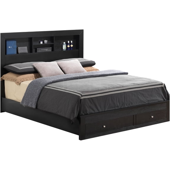 JERFIT Black Full Storage Bed Platform with Built-in Drawers, No Box Spring Needed, Modern Bedroom Furniture
