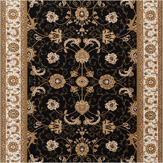 JERFIT Black and Ivory Traditional Area Rug 7x10 Feet, Victorian Ornate Pattern Non-Shedding Stain Resistant Indoor Rug for High Traffic Areas, Soft Polypropylene Carpet for Living Room Bedroom