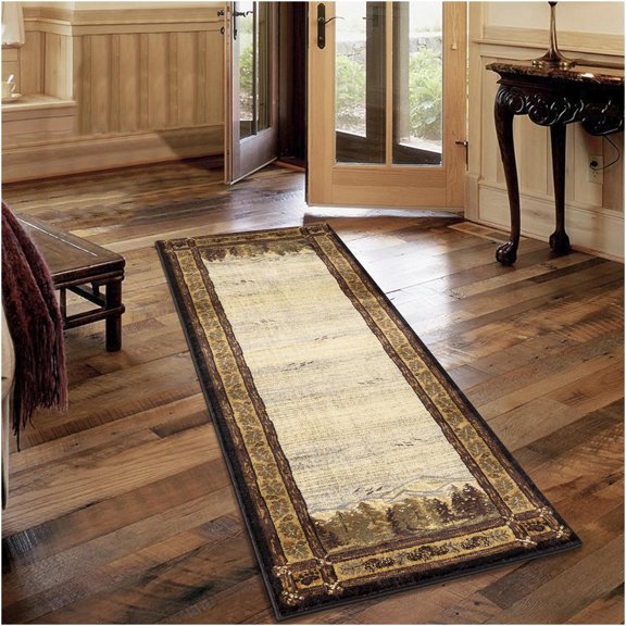 JERFIT Black Lodge Runner Rug 2'7"x7'3" Mountain Scene Indoor Outdoor Carpet for High Traffic Areas