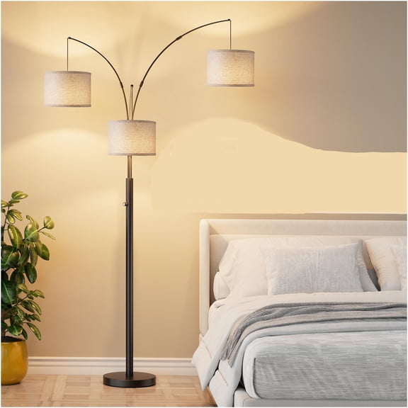 JERFIT Black Metal Three-Head Floor Lamp with Adjustable Color Temperature for Home Lighting Use