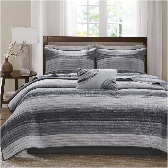 JERFIT Black Multi Microfiber Cal King 8-Piece Bedding Quilt Set with Coordinated Bed Linens