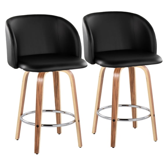JERFIT Black PU Leather Swivel Counter Stool Set of 2 with Chrome Footrest, Modern Bar Stools for Kitchen Island