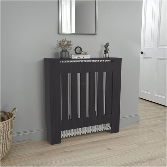 JERFIT Black Radiator Cover Cabinet with Ventilated Slats, MDF Wood Heater Enclosure Shelf for Living Room, Bedroom, Home Decor