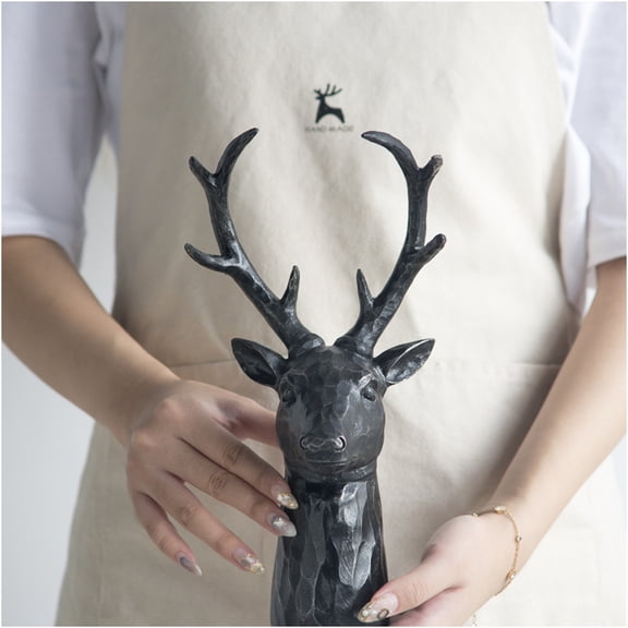 JERFIT Black Resin Deer Head Wall Mount Statue, 8-Point Buck Skull Rustic Lodge Decor for Modern Home, Office, or Cabin