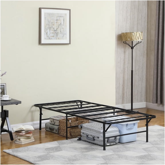JERFIT Black Twin Steel Platform Bed Frame with Storage, Heavy Duty 750lbs Capacity, Modern Low Profile Design, No Box Spring Needed, Foldable for Space Saving, Mattress Foundation