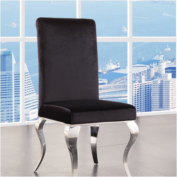 JERFIT Black Velvet Dining Side Chairs Set of 2, Stainless Steel Cabriole Legs Armless High Back Padded Chairs for Kitchen Dining Room
