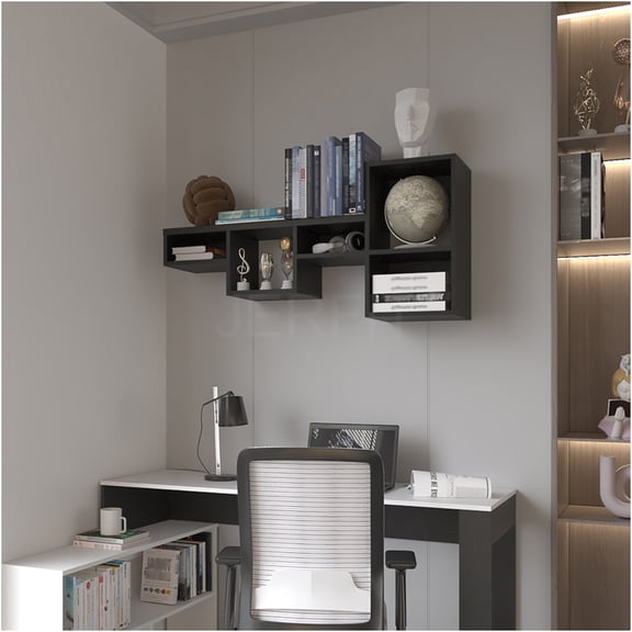 JERFIT Black Wall Shelf with Mounting Hardware, Floating Shelves for Wall Decor, Space Saving Organizer for Office, Living Room, Bathroom, Kitchen