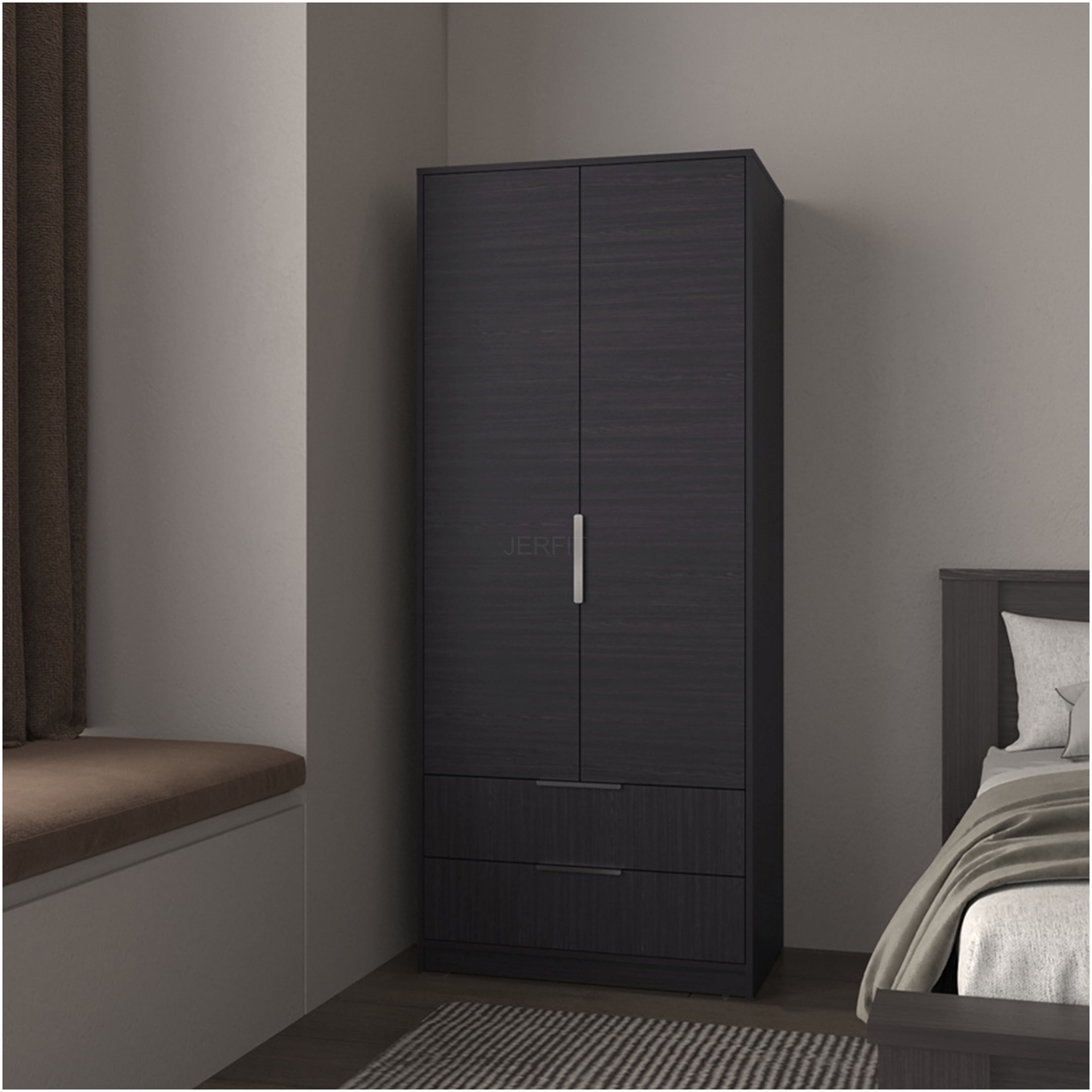 JERFIT Black Wardrobe Armoire with Doors, Freestanding Closet Organizer