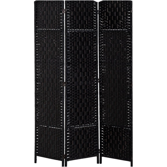 JERFIT Black Woven Wood Room Divider Screen with Arched Top, 3-Panel Folding Privacy Partition for Home, Dorm & Studio