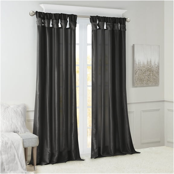 JERFIT Blackout Curtains 50x108 Inch for Bedroom, Thermal Insulated Twisted Tab Top Window Curtain Panel, Black Faux Silk with Lining, Grommet Alternative, 1 Panel