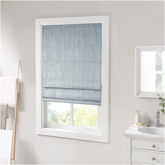 JERFIT Blue Basketweave Cordless Roman Shade for Windows, Thermal Room Darkening Energy Efficient Window Treatment, Polyester Fabric with Easy Lift Mechanism, 31" x 64"