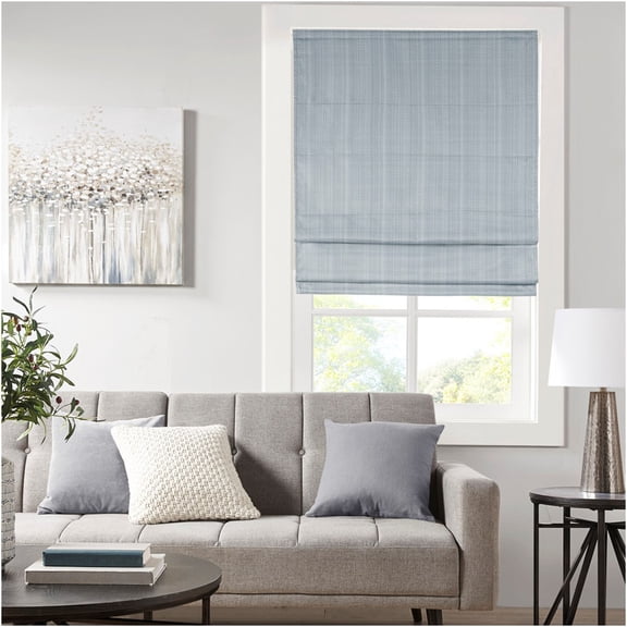 JERFIT Blue Basketweave Thermal Insulated Cordless Roman Shade, Room Darkening Window Blinds for Privacy, Polyester Fabric, 39" x 64"