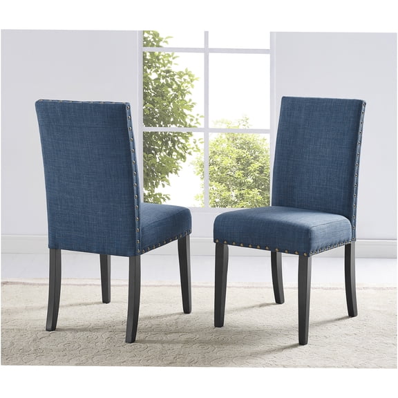 JERFIT Blue Fabric Dining Chairs Set of 2 with Nailhead Trim, Upholstered Side Chairs for Kitchen Dining Room, Polyester Accent Chairs with Hardwood Frame