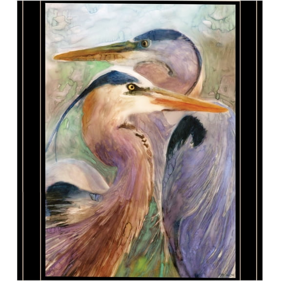 JERFIT Blue Heron Framed Wall Art Print, Modern Multicolor Abstract Bird Painting on Paper, Ready to Hang Canvas Look Wood Frame Decor for Living Room Bedroom Office
