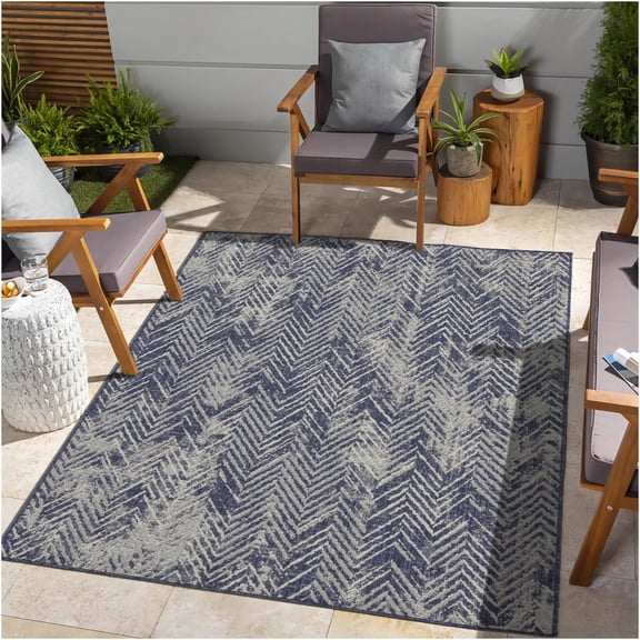 JERFIT Blue Indoor Outdoor Rug 8x10 Feet, Polypropylene Flatweave Area Rug for Patio Deck Poolside, Stain Resistant Machine Washable Easy Clean Decor Mat
