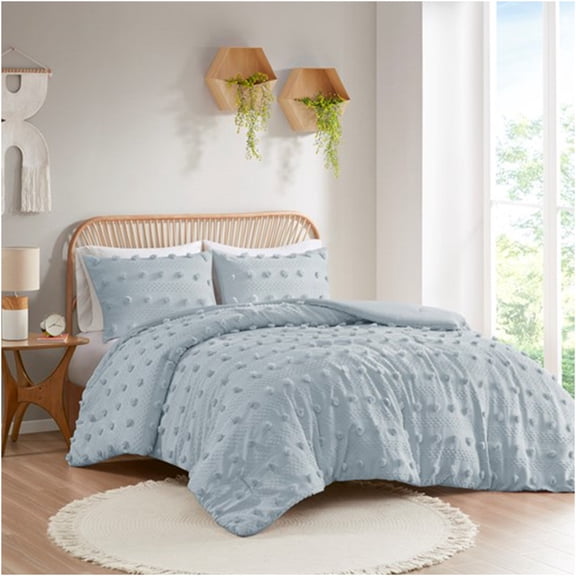JERFIT Blue Jacquard Pom Pom Comforter Set Twin/Twin XL, Hypoallergenic & Antimicrobial Bedding Set with Microfiber Reverse