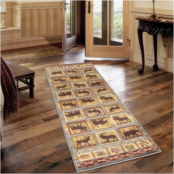 JERFIT Blue Lodge Area Rug 2'7"x7'3" Outdoor Themed Polypropylene Runner Rug for High Traffic Areas