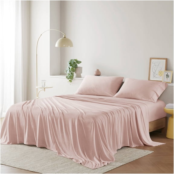 JERFIT Blush Cotton Blend Jersey Knit Queen Sheet Set for All Season Bedroom Use