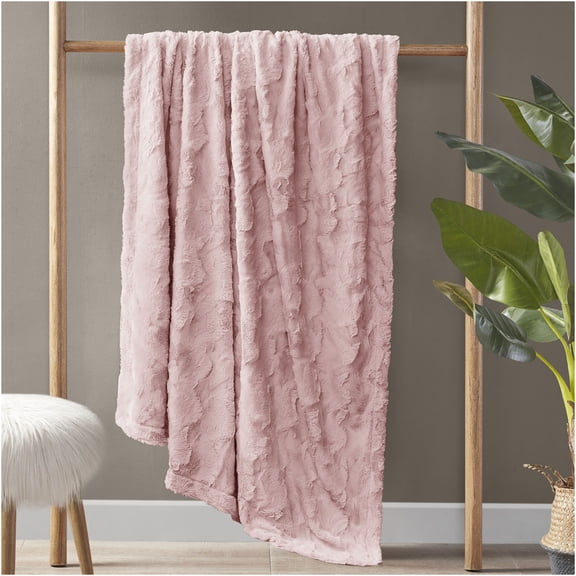 JERFIT Blush Faux Fur Throw 60" x 70" Reversible Polyester Blanket for Home Decor